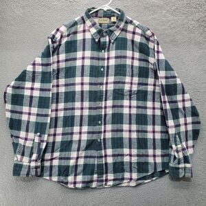 L.L. Bean Green and Purple Plaid XXL Button Down Shirt